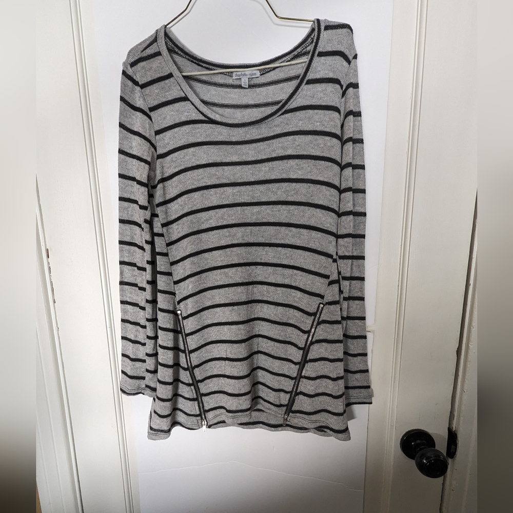 Charlotte Russe Woman's Size Small Knit w/Zippers Long Sleeve Striped Shirt